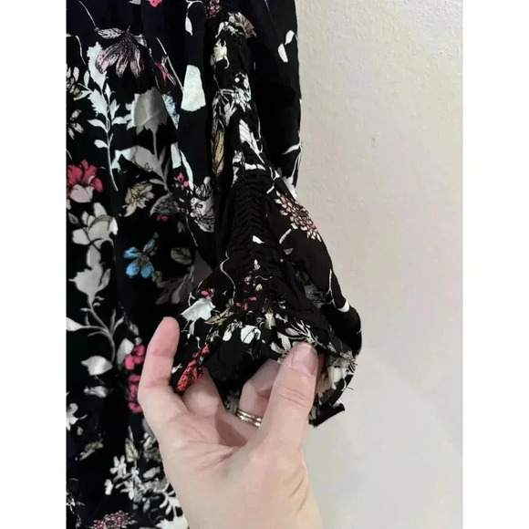 Summer Sun Sheath Black Floral Ruched VNeck Dress Large Fairycore Whimsigoth NWT - Picture 5 of 6